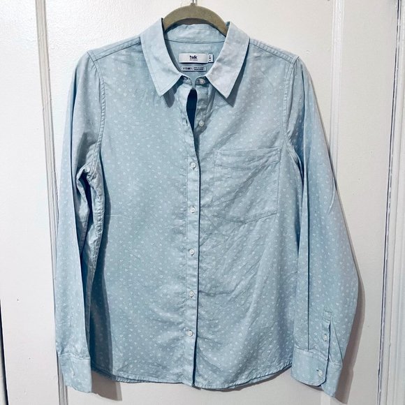 Twik Exclusive 100% Cotton Button Down Shirt, Light Blue/Floral, US M - Picture 1 of 7